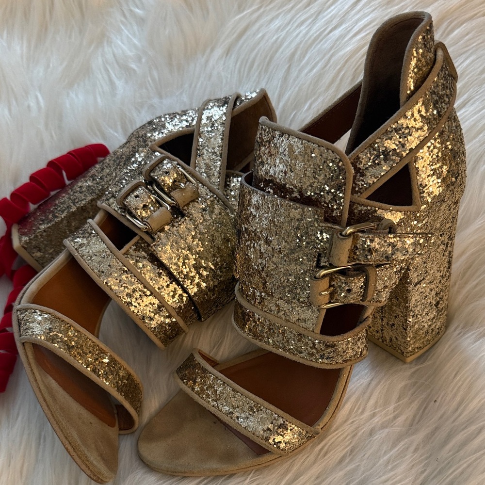 Givenchy Gold Glitter Block Heel Sandals🔥